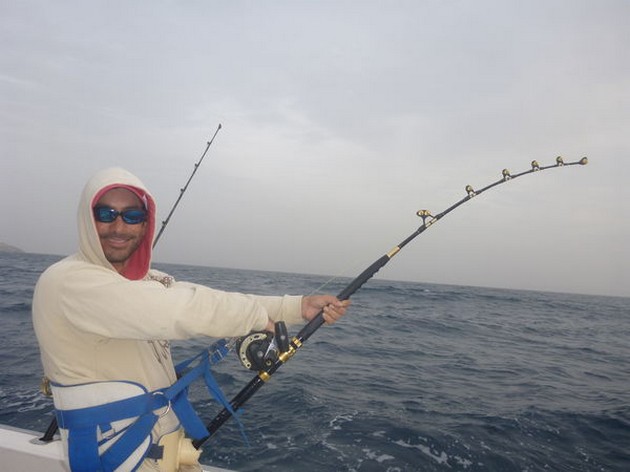 Hooked Up - Abraham is fighting a good sized Amberjack Cavalier & Blue Marlin Sport Fishing Gran Canaria