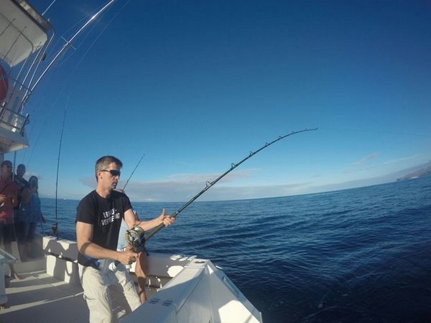 Hooked up - Alexander Hanika fighting a wahoo Cavalier & Blue Marlin Sport Fishing Gran Canaria