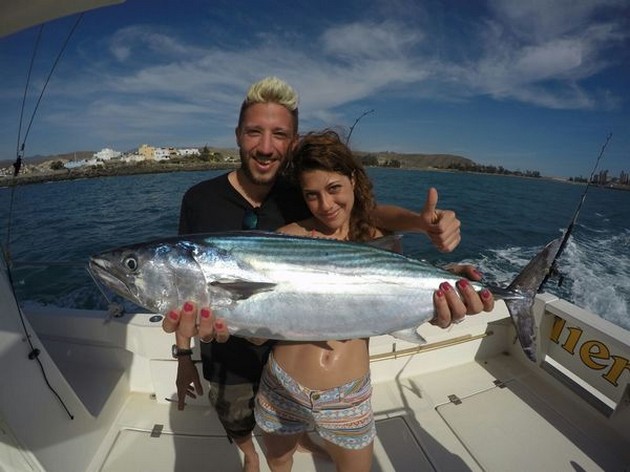 Congratulations - Alice Bech with her friend Guy from Italy Cavalier & Blue Marlin Sport Fishing Gran Canaria