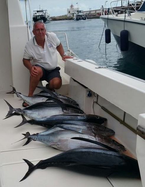 Cavalier kämpade och fångade i morgon 8 Albacore Tuna Cavalier & Blue Marlin Sport Fishing Gran Canaria