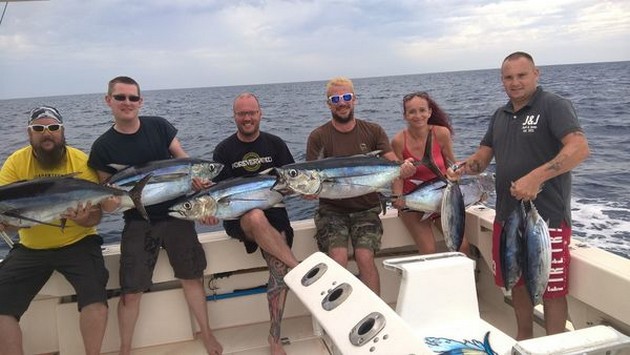 Nice Catch - Well done guys - 5 Albacore & 3 Skipjack Tuna Cavalier & Blue Marlin Sport Fishing Gran Canaria