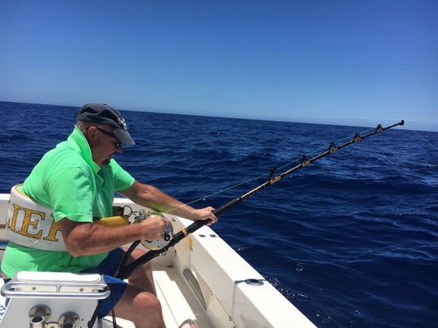 Hooked up - Philip Jones ftom the United Kingdom is fighting his 530 lbs Blue Marlin Cavalier & Blue Marlin Sport Fishing Gran Canaria